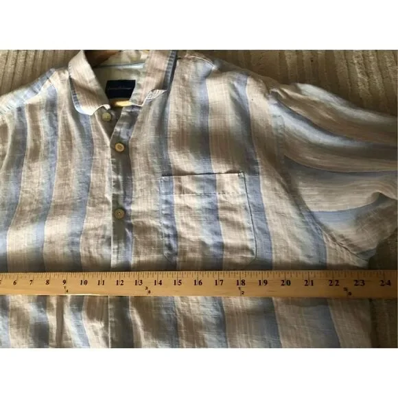 Tommy Bahamas Linen Stripe Button Down Mens Shirt - Picture 7 of 10